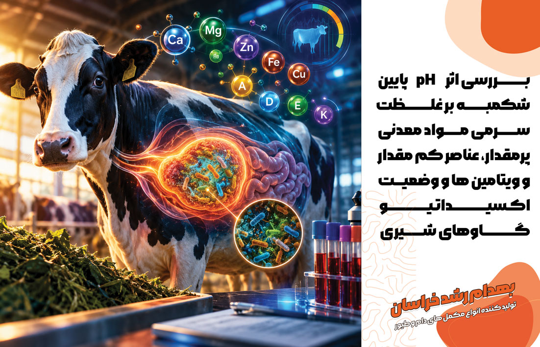 بررسی نتایج یک مطالعه جدید درباره ارتباط pH پایین شکمبه با مس، سایر مواد معدنی، ویتامین‌های A، D، E و K و سلامت گاوهای شیری.